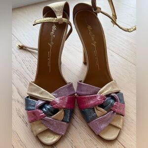 Vintage Miss Sixty Italy Heels | Multicolor Knot Leather Sandals | Size 40 Y2K